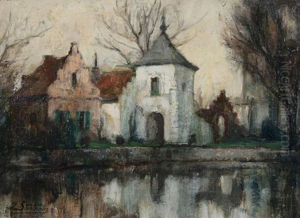 Huizen Aan Het Minnewater Te Brugge Oil Painting by Jules Lentrein