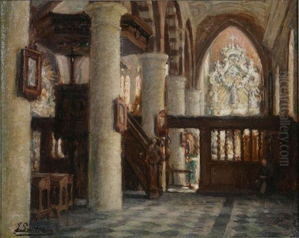 Kerkinterieur Oil Painting by Jules Lentrein