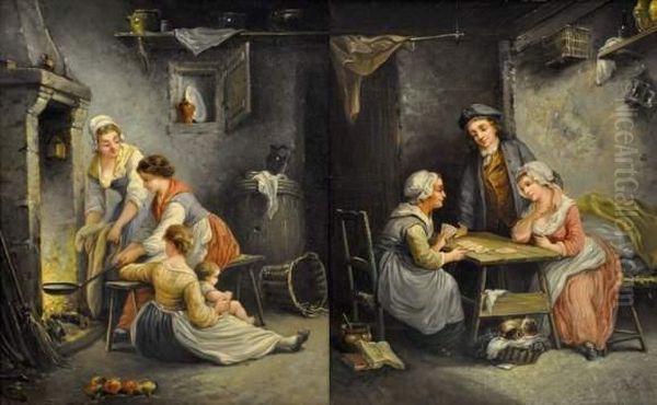 La Tireuse De Cartes Et La Bonne Menagere Oil Painting by Agathon Leonard