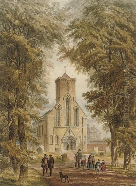 Nun Monkton Church, Yorkshire Oil Painting by John Henry Leonard