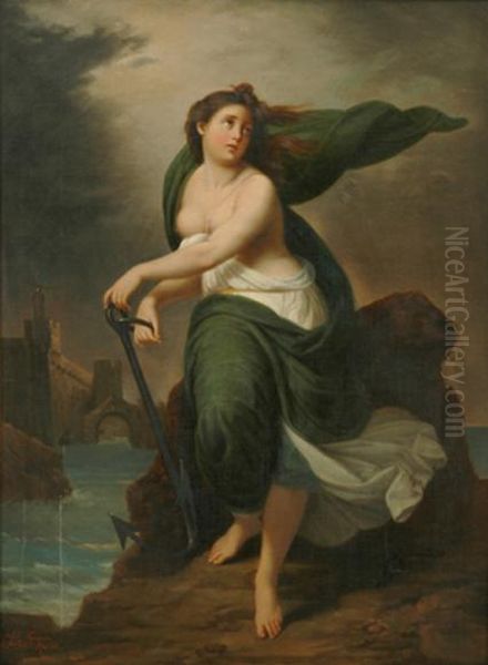 Classical Woman In Landscape Oil Painting by Achille Leonardi