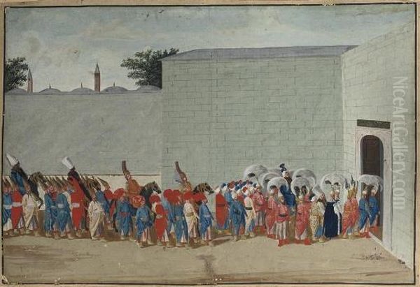 A Sultan And His Entourage Entering A Palace Oil Painting by Jacopo Leonardis