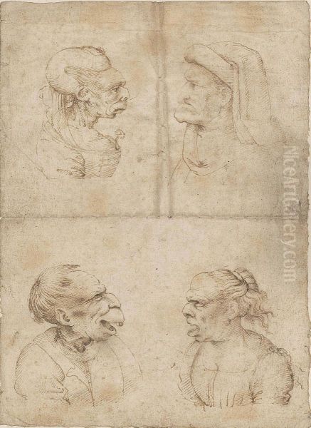 Caricatures Of An Old Woman, Wearing A Carnation As A Corsage Oil Painting by Leonardo Da Vinci