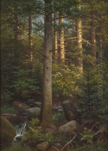 Waldinneres Mit Bachlauf Oil Painting by Eduard Emil August Leonhardi