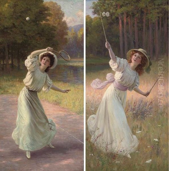 A Game Of Tennis; And A Game Of Diablo Oil Painting by Franz Joseph Leopold