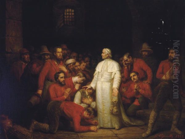 Pope Pius Ix Visiting The Troops Of Garibaldi Oil Painting by Francois Gabriel G. Lepaulle