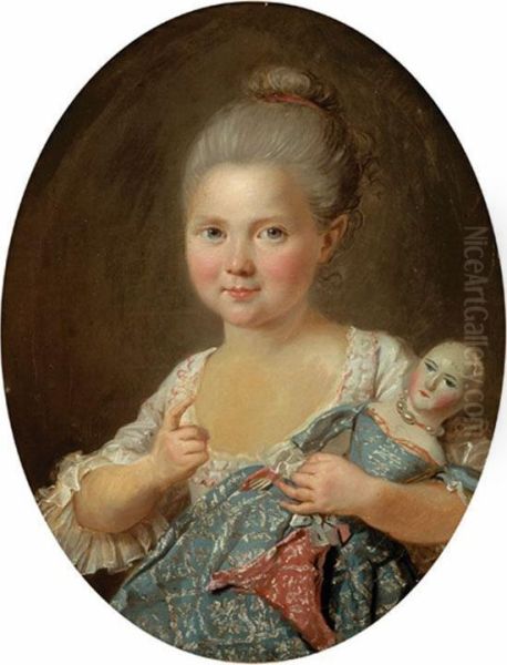 Portrait De Jeune Fille Tenant Sa Poupee Oil Painting by Charles Lepeintre