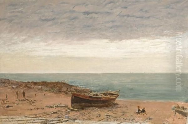 Barque Echouee Sur Une Plage Oil Painting by Ludovic Lepic