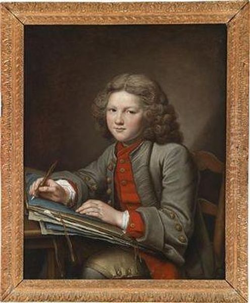 A Boy Drawing Oil Painting by Francois-Bernard Lepicie