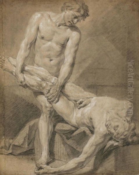 Academie De Deux Hommes Nus Oil Painting by Francois-Bernard Lepicie