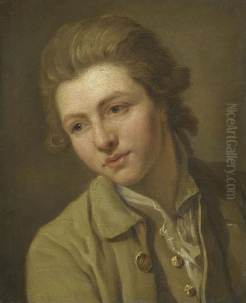 Portrait Of A Youth, Head And Shoulders, Wearing A Brown Open-necked Shirt Oil Painting by Francois-Bernard Lepicie