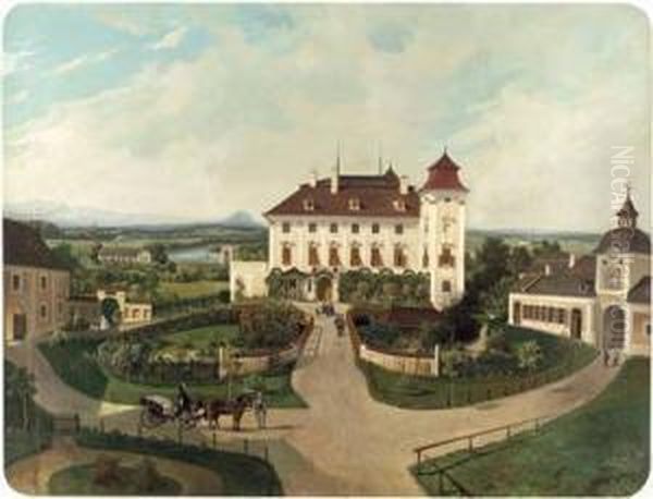 Schloss Lichteneck Mit Nebengebauden Und Blick In Die Landschaft Oil Painting by Ferdinand Lepie