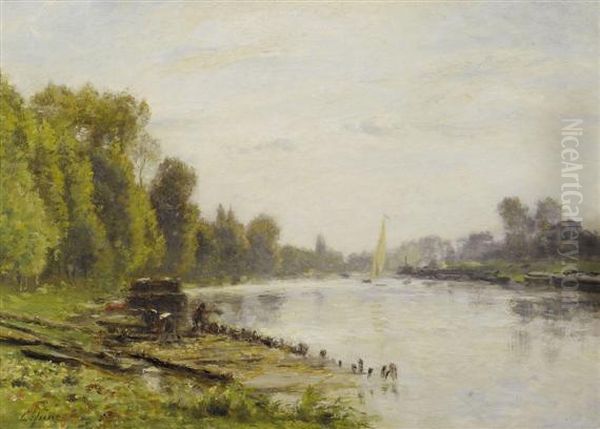 La Seine A La Garenne Saint-denis Oil Painting by Stanislas Lepine