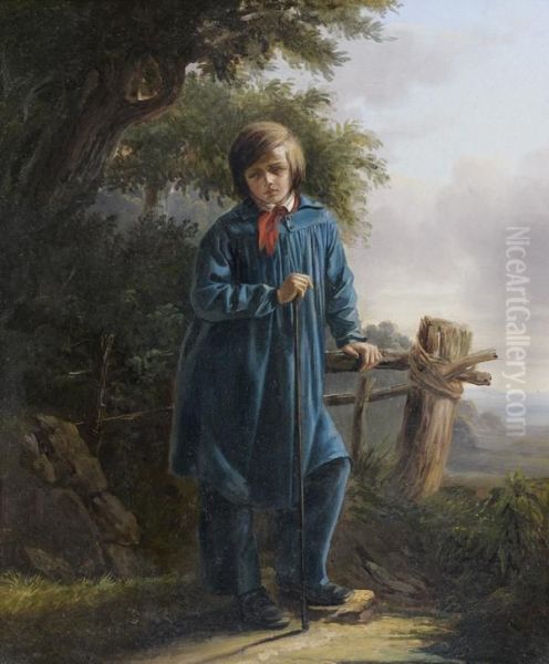 Jeune Homme En Pied Dans Un Paysage Oil Painting by Auguste-Xavier Leprince