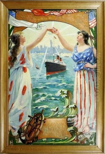 Ship Entering New York Harbor: An Allegory Of France And America Oil Painting by Fernand Lequesne