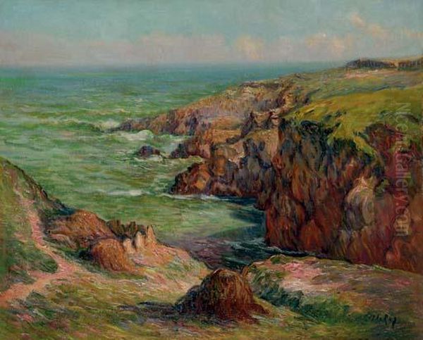 Pointe De Beg Antorn A Moelan (finistere) Oil Painting by Jules Leray