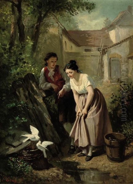 The Loving Doves Oil Painting by Prudent Louis Leray