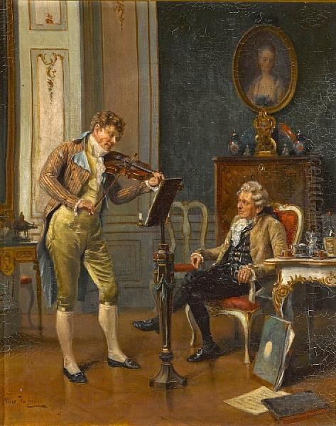 A Musical Serenade Oil Painting by Vincent Stoltenberg Lerche