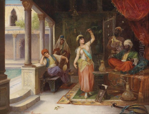 Snake Dancer In A Harem Oil Painting by Vincent Stoltenberg Lerche