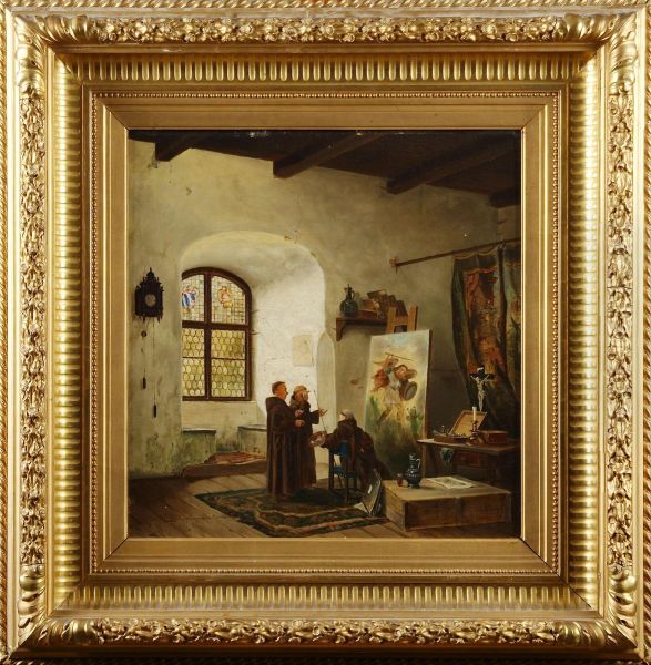 Klosterinterior Med Munkar Oil Painting by Vincent Stoltenberg Lerche