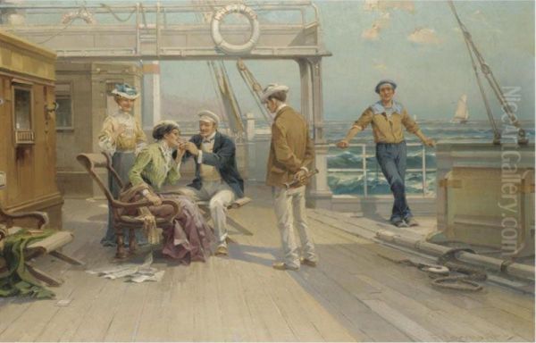 Smoking On Deck Oil Painting by P. Lermonte