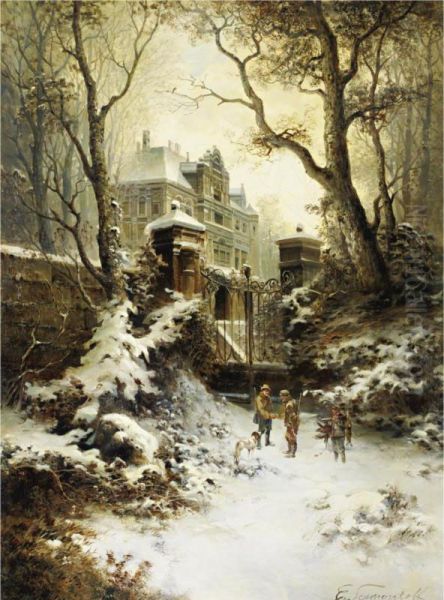 At The Gates Of An Estate Oil Painting by E. Lermontoff