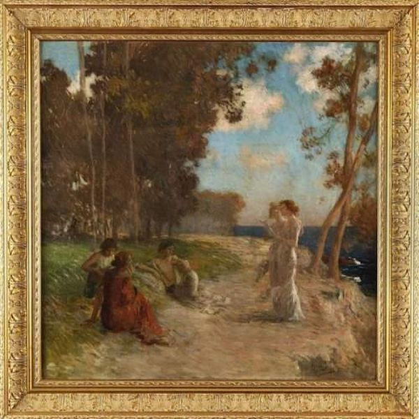 Jeunes Femmes En Bord De Riviere Oil Painting by Henri Lerolle