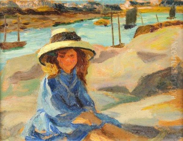 Fillette Sur La Plage Oil Painting by Auguste Leroux