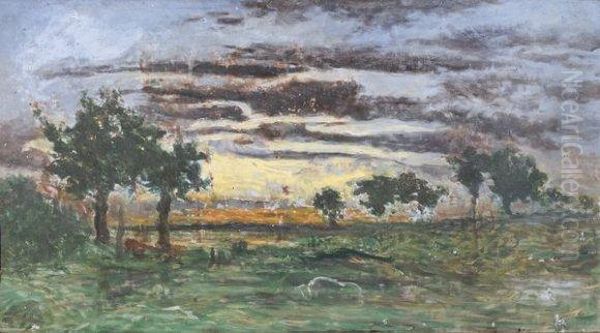 Coucher De Soleil Sur L'etang Oil Painting by Charles Leroux