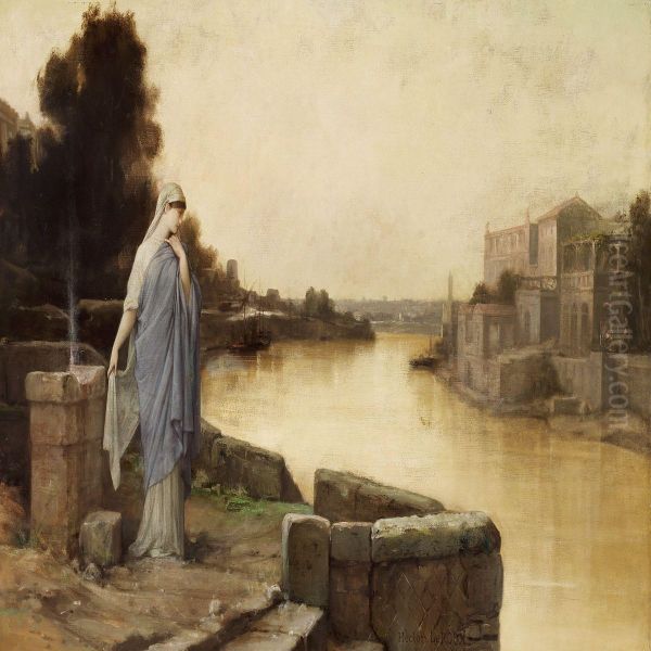 A Vestal At The Bank Of The Tiber In Rome Oil Painting by Louis Hector Leroux