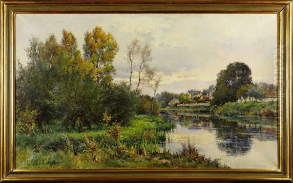 Fransktflodlandskap Oil Painting by Louis Eugene Leroux