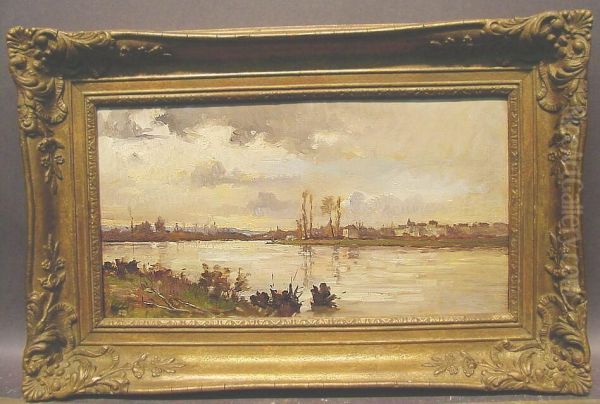 River Landscape Oil Painting by Louis Eugene Leroux