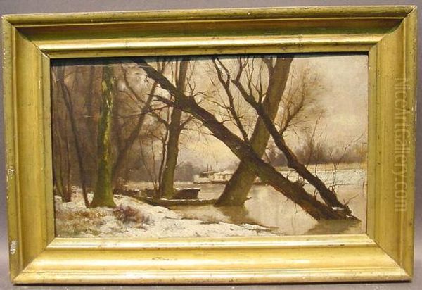 Snow Covered Banks Of A River
Initialed And Dated Oil Painting by Louis Eugene Leroux