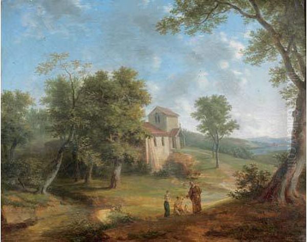 Deux Personnages Rencontrant Un Ermite Dans Un Paysage Montagneux Oil Painting by Francois Leroy De Liancourt