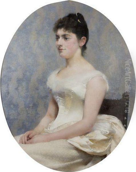 Portrait De Jeune Fille A La Robe Blanche Oil Painting by Paul Alexandre Alfr. Leroy