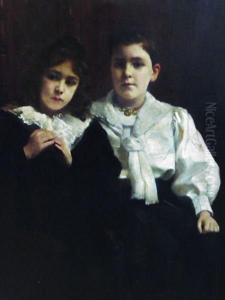 Portrait De Jeunes Enfants Oil Painting by Paul Alexandre Alfr. Leroy