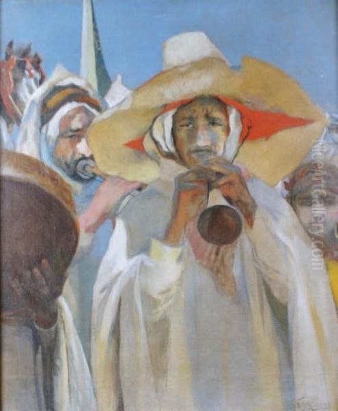 Les Musiciens Arabes Oil Painting by Paul Alexandre Alfr. Leroy