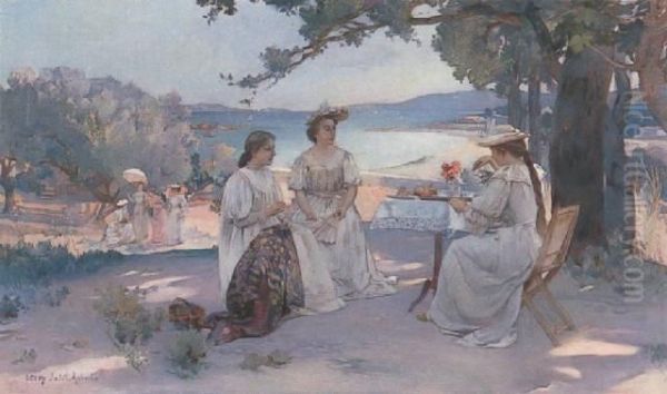 Afternoon Tea Oil Painting by Charles Leroy-Saint-Auber