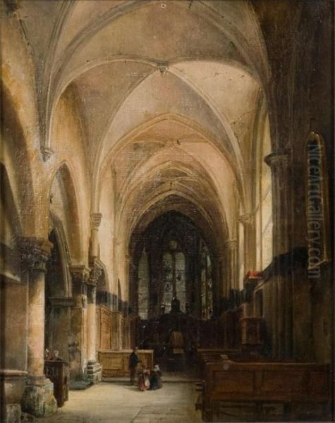 Interior Of The Amiens Cathedral Oil Painting by Charles Louis Lesaint