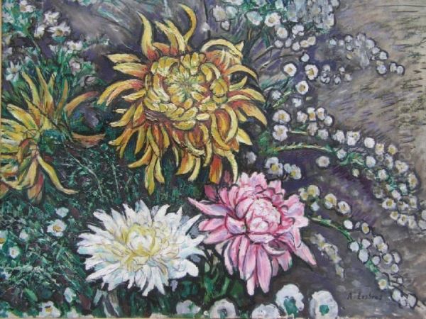 Les Chrysanthemes Oil Painting by Alfred Lesbros