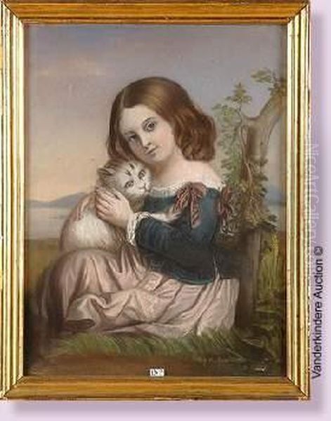 Fillette Et Son Chat Oil Painting by E. Lescarret