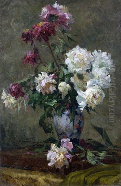 Vase De Dahlias Oil Painting by Edmon Lesellier