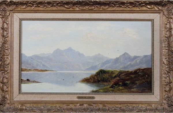 A Loch Scene With Mountains Beyond Oil Painting by Charles Leslie