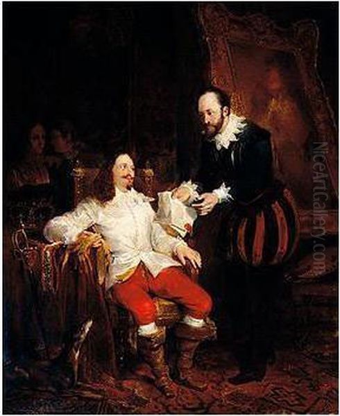 The Rubens Portrait - Charles I And Attendants In An Interior Oil Painting by Charles Robert Leslie