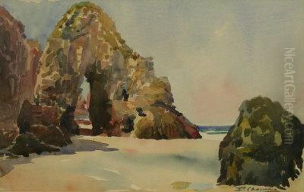 Rocky Beach Oil Painting by Thomas Leslie