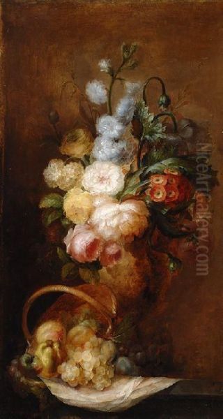 Floral Still Life Oil Painting by Ange Louis Guillaume Lesourd De Beauregard