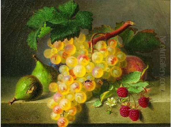 Nature Morte De Raisins Et Fraises Sur Un Entablement Oil Painting by Ange Louis Guillaume Lesourd De Beauregard