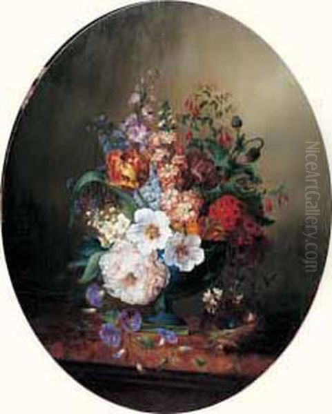 Nid Et Fleurs Sur Un Entablement Oil Painting by Ange Louis Guillaume Lesourd De Beauregard