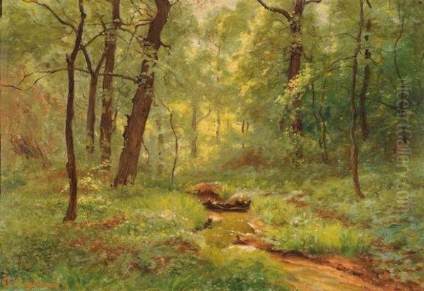 Sous-bois A Tassin (pres De Lyon) Oil Painting by Theodore Lespinasse