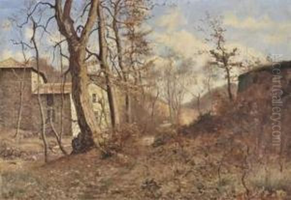 Paysage A La Ferme Et Au Sous Bois Oil Painting by Theodore Lespinasse